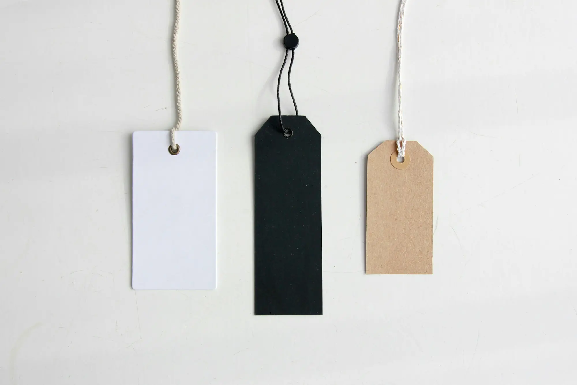 Blank price tags hanging in a boutique